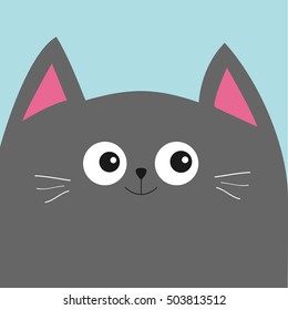 Gray cat head with big eyes and moustache. Cute cartoon character. Pet baby collection Card. Flat design. - Powered by Shutterstock