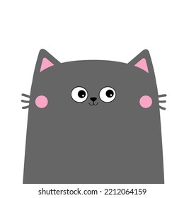 Gray Cat Kitten Kitty Head Face. Happy Valentines Day. Cute Cartoon Kawaii Funny Animal Character. Flat Design. Love Card. Sticker Print. White Background. Isolated. 