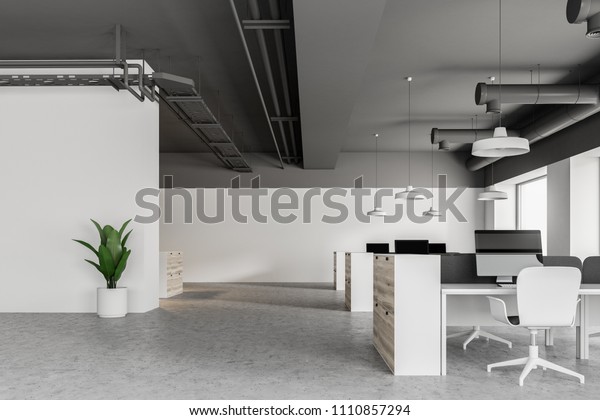 Gray Ceiling Industrial Style Office Interior Stock Illustration