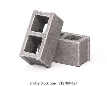 Gray cement cinder block, Concrete masonry unit, isolated on white background 3d rendering