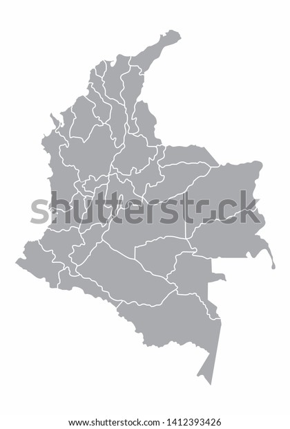 A gray Colombia
map divided into
regions