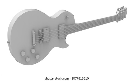 Gray electric guitar on white background. 3d rendering.
