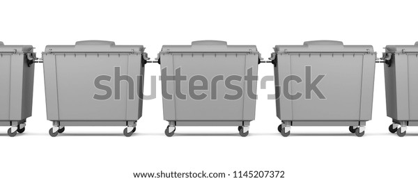 gray garbage containers isolated on white\
background. 3d\
illustration