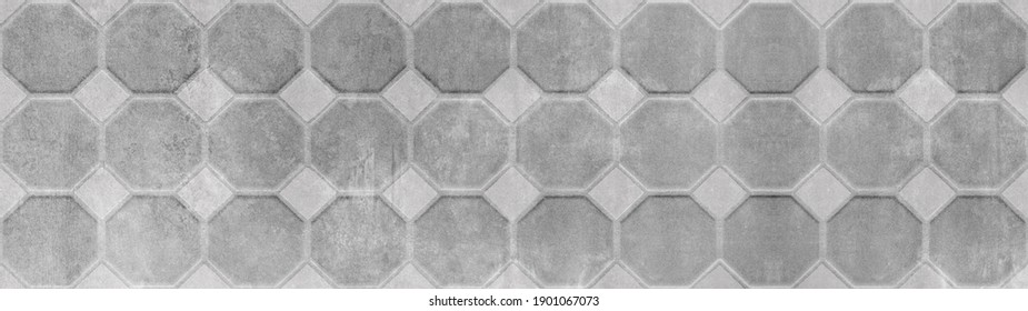 Gray Grey White Grunge Seamless Concrete Stone Tile Cement Texture Background Banner Panorama, With Octagon Print Pattern