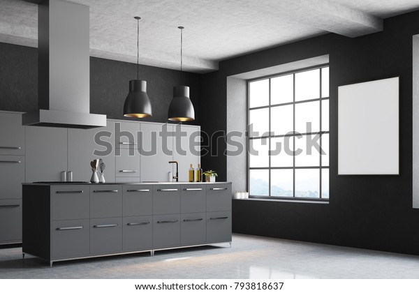 Gray Kitchen Corner Concrete Floor Gray Stock Illustration 793818637