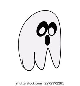 Gray little ghost spirit and black stripes  cute cartoon style drawing white background 