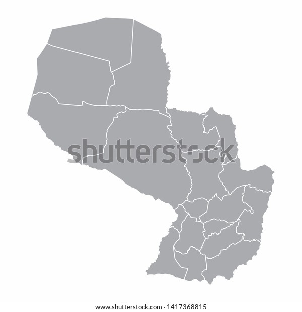 A gray map of
Paraguay divided into
provinces