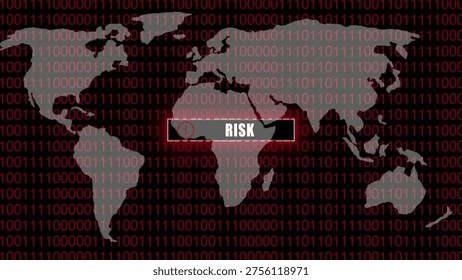 Gray map with red binary digits featuring a centered risk warning label and circled Clear details and vibrant colors enhance visual appeal.