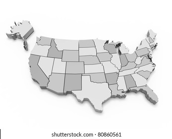 Gray map of USA. 3d
