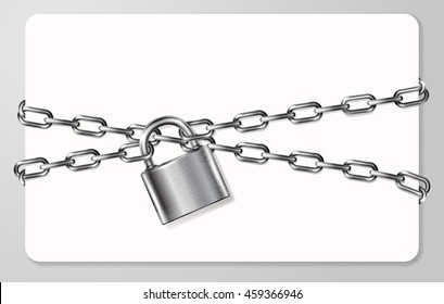 The gray metal chain   padlock  handcuffed card  illustration