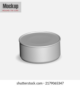 Gray Metallic Round Tin Can With Pull Tab. Hi-angle View. Photorealistic Packaging Mockup Template. Contains An Accurate Mesh To Wrap Your Artwork With The Correct Envelope Distortion