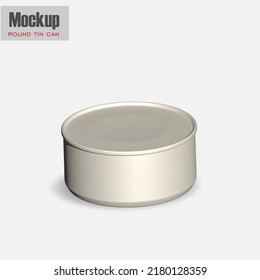 Gray Metallic Round Tin Can With Pull Tab. Hi-angle View. Photorealistic Packaging Mockup Template. Contains An Accurate Mesh To Wrap Your Artwork With The Correct Envelope Distortion