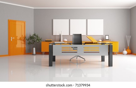 Gray And Orange Office Space - Rendering