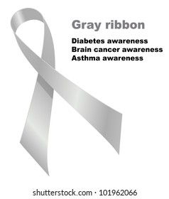 Gray ribbon. Diabetes awareness. Brain cancer awareness. Asthma awareness.   Raster version.