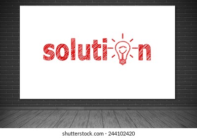 gray room and placard with drawing solution symbol