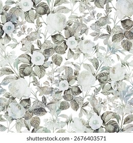 Gray Roses Decorative seamless pattern. Repeating background. Tileable wallpaper print.