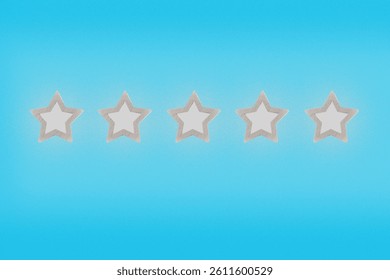 Gray, silver five star shape on a blue background. The best excellent business services rating customer experience concept. Concept image of setting a five star goal.