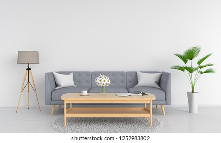 Gray Sofa White Living Room 3d Stock Illustration 1252983802 