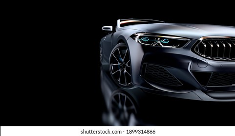 gray sports car on black background. 3d render.