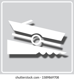 gray square icon with white silhouette of a boat on a trailer