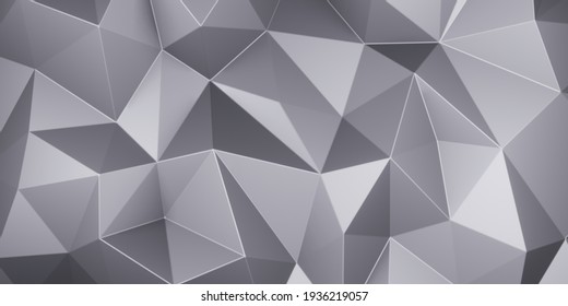 Gray Triangle Low Polygon. Grey Geometric Triangular Polygonal. Abstract Mosaic Background. 3D Rendering Illustration.