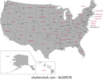  Gray USA Map With States And Capital Cities