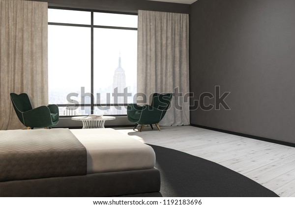 Gray Wall Bedroom Interior King Size Stock Illustration