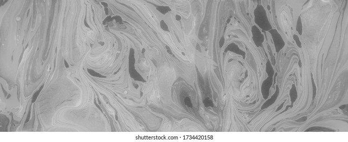 Gray Watercolor Grunge Wave. Creative Mineral Glow Fabric. Energy Flow Liquid Wave Surface. Wet Oil Artwork Template. Oil Digital Texture. Gray Panorama Party Presentation. - Shutterstock ID 1734420158