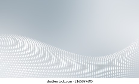 Gray Waves Background. Futurisic White Wavy Gradient With Halftone Design. Grey Tone Dots Texture. 