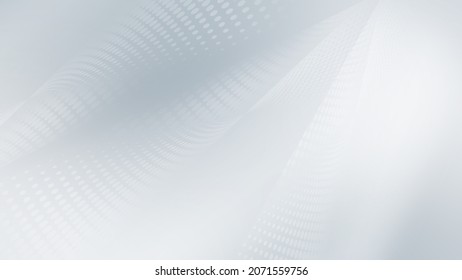 Gray Waves Background. Futuristic White Wavy Gradient With Halftone Design. Grey Dotted Texture. 