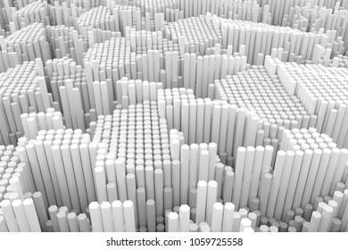Gray or white 3D rendering. Blocks, geometric structure, shape composition. For web page, wallpaper, graphic design, catalog, texture or background.