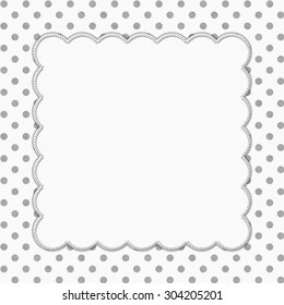 Gray and White Polka Dot Frame with Embroidery Stitches Background with center for your message