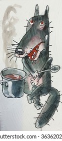 Gray Wolf Eats Cereal Spoon Pot Stock Illustration 363620279 | Shutterstock