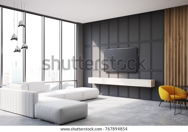 Gray Wooden Living Room Corner Tv Stock Illustration 767894854