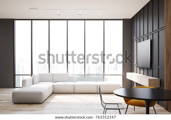 Gray Wooden Living Room Interior Tv Stock Illustration 763312147