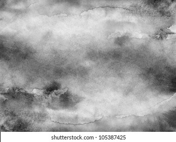 Gray-scale watercolor texture. Abstract aquarelle background. Handmade technique wallpaper.