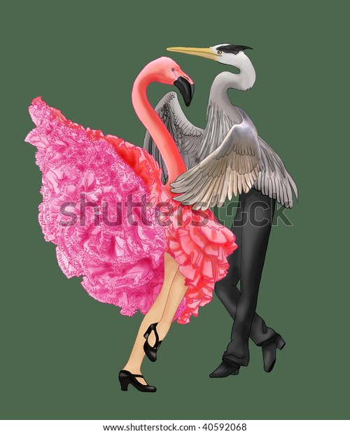 Great Blue Heron Flamingo Dance Stock Illustration 40592068