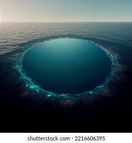 Great Blue Hole. Great Blue Hole Belize. Deep Blue Chasm. Deep Abyss. Dragon Hole. Digital Illustration.