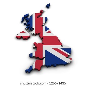 Great Britain Background. Shape 3d Of United Kingdom Map With Flag Isolated On White.