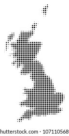 Great Britain Map halftone raster pictogram. Illustration style is dotted iconic Great Britain Map icon symbol on a white background. Halftone matrix is round items.
