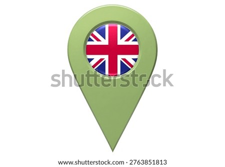 Great Britain map pointer icon featuring flag