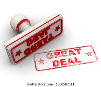 Great Deal. Seal And Imprint. Red Rubber Stamp And Imprint GREAT DEAL On White Surface. Isolated. 3D Illustration