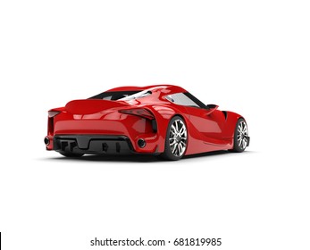 Great Deep Red Modern Super Sports Car - Back View - 3D Illustration