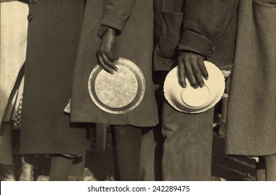 The Great Depression. African Americans In The Lineup For Food In The Camp For Flood Refugees, Forrest City, Arkansas. Walker Evans Photo, 1937.