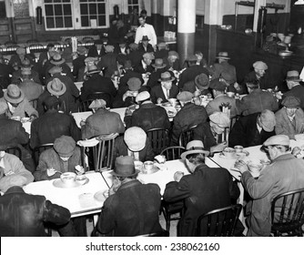 Great Depression Unemployed And Homeless Men Eating At Municipal Lodging House (25th Street & East River) New York City