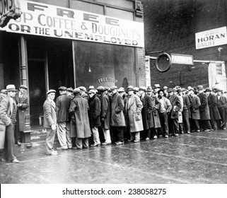 The Great Depression Unemployed men queued outside a soup kitchen opened in Chicago by Al Capone The storefront sign reads 'Free Soup