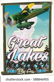 Great Lakes Vintage Prop Plane Travel Poster.