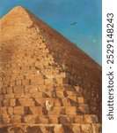 The Great Pyramid by Giza (1830) by Adrien Dauzats. Vintage The Great Pyramid by Giza oil painting art illustration, Giza Great Pyramid painting, old The Great Pyramid by Giza art print.