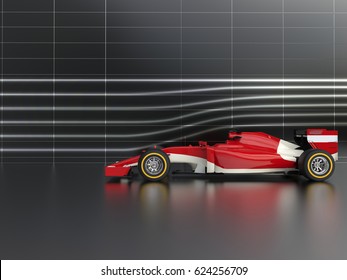 Great Red Formula Racing Car In Wind Tunnel - 3D Illustration