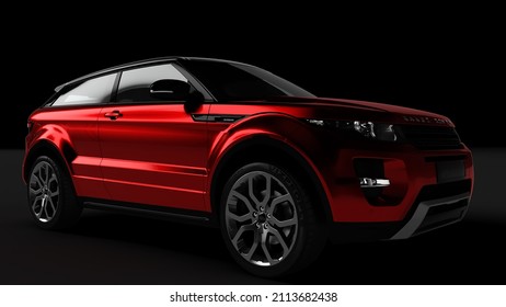 Great Red Range Rover Super Car With Black Background - 3D Illustration